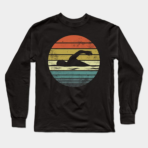 Swimmer Retro Vintage Sunset Swim Swimming Long Sleeve T-Shirt by stayilbee